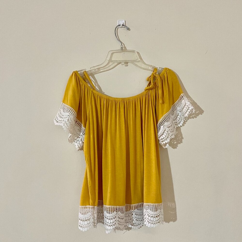 TRUSELF Mustard Yellow Off Shoulder top